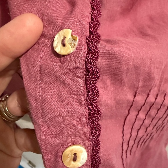 Vintage Pink Shell Button Down Shirt w Pockets Mandarin Collar 100% Raimie Linen - Picture 3 of 8